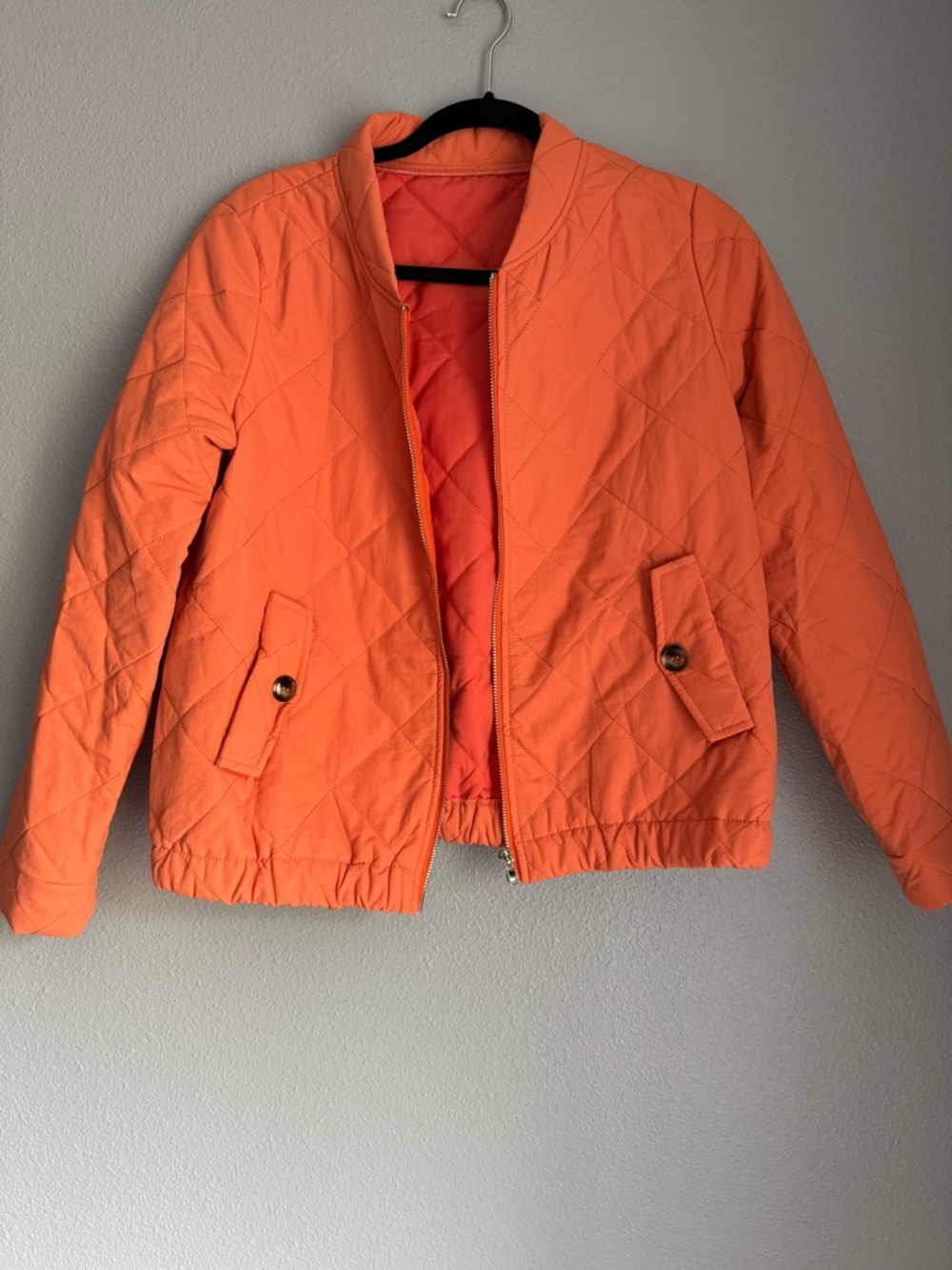 SHEIN Orange Quilted Bomber Jacket